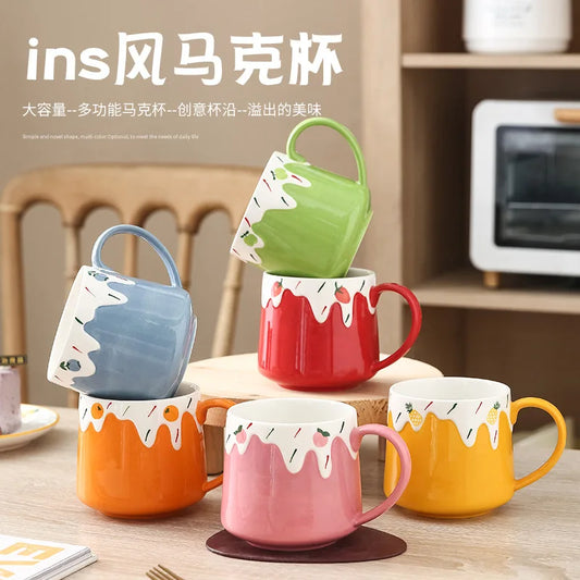 Ins wind cups ceramic coffee mugs large-capacity office cups high-value girls breakfast cups home.