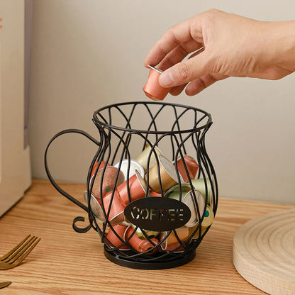 Coffee Capsule Basket Multifunction Hollow Metal Stand Holder Vintage Coffee Pod Storage Shelves Rack for Home Cafe Hotel