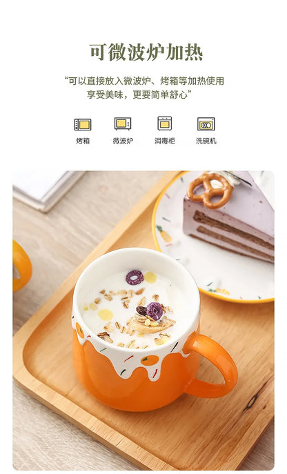 Tazas de café de cerámica Ins, tazas de oficina de gran capacidad, tazas de desayuno para niñas de alto valor para el hogar.
