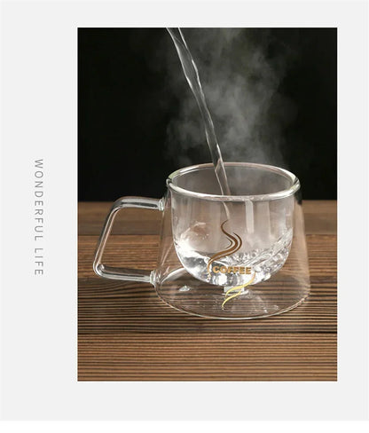 200ML Transparent Heat-resistant Espresso Cup Double Wall Glass Coffee Mug with Handle Cappuccino Latte Breakfast Tea Water Cups
