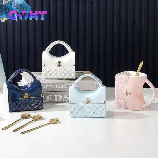 Handbag Shaped Mug Creative Ceramic Water Cup 400ml Household Water Goblet with Handle Girl's Hand Gift Coffee Cup Tea Cups