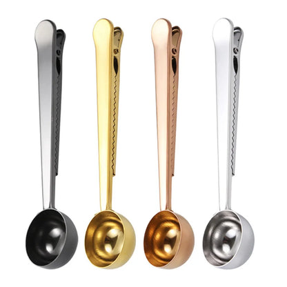 Stainless Steel Measuring Spoon Coffee Bean Spoon with Sealing Bag Clip Spice Milk Powder Scoop Baking Scale Spoon Kitchen Tool