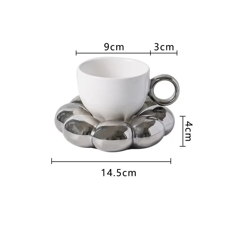 Ceramic Coffee Cup Set with Saucer Creative Cloud-Shaped Mug Milk Afternoon Tea Water Cups Kitchen Drinkware Tabletop Decoration
