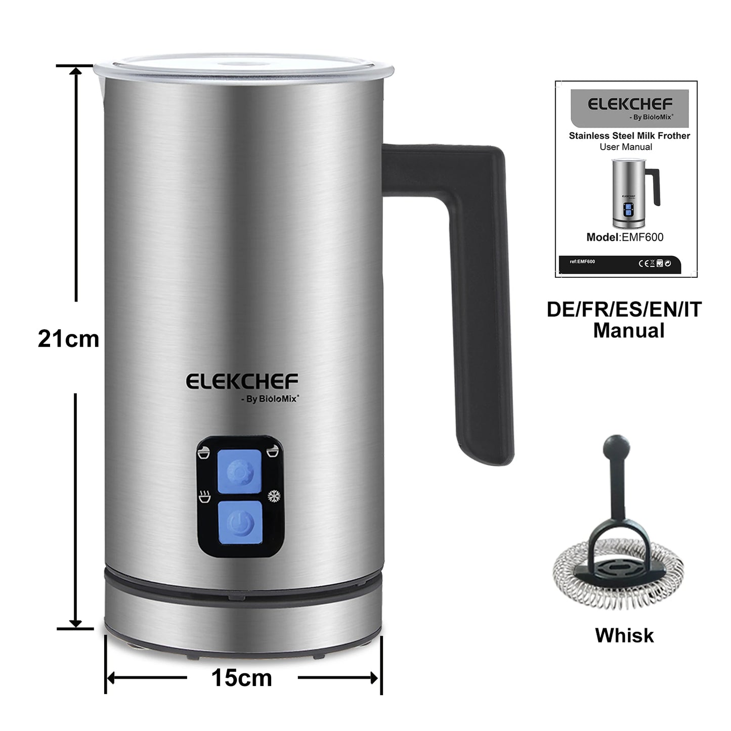 BioloMix Upgraded 4 in 1 Coffee Milk Frother Frothing Foamer Automatic Milk Warmer Cold/Hot Latte Cappuccino Chocolate