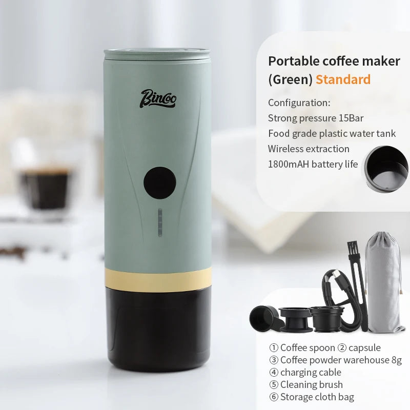 Bincoo Electric Portable Coffee Machine Small Espresso Coffee Bean Powder Capsule Home Car Outdoor Travel