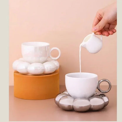 Ceramic Coffee Cup Set with Saucer Creative Cloud-Shaped Mug Milk Afternoon Tea Water Cups Kitchen Drinkware Tabletop Decoration