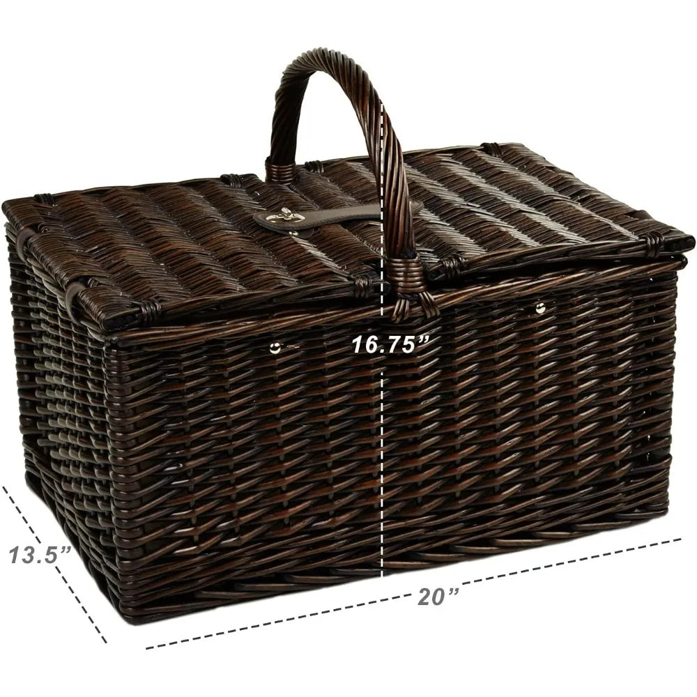 Buckingham Picnic Willow Picnic Basket with Service for 4 and Coffee Service - Designed, Assembled & Quality Approved