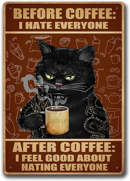 Retro Cat Coffee Metal Logo Retro Kitchen Wall Decoration Art Poster 30x20cm