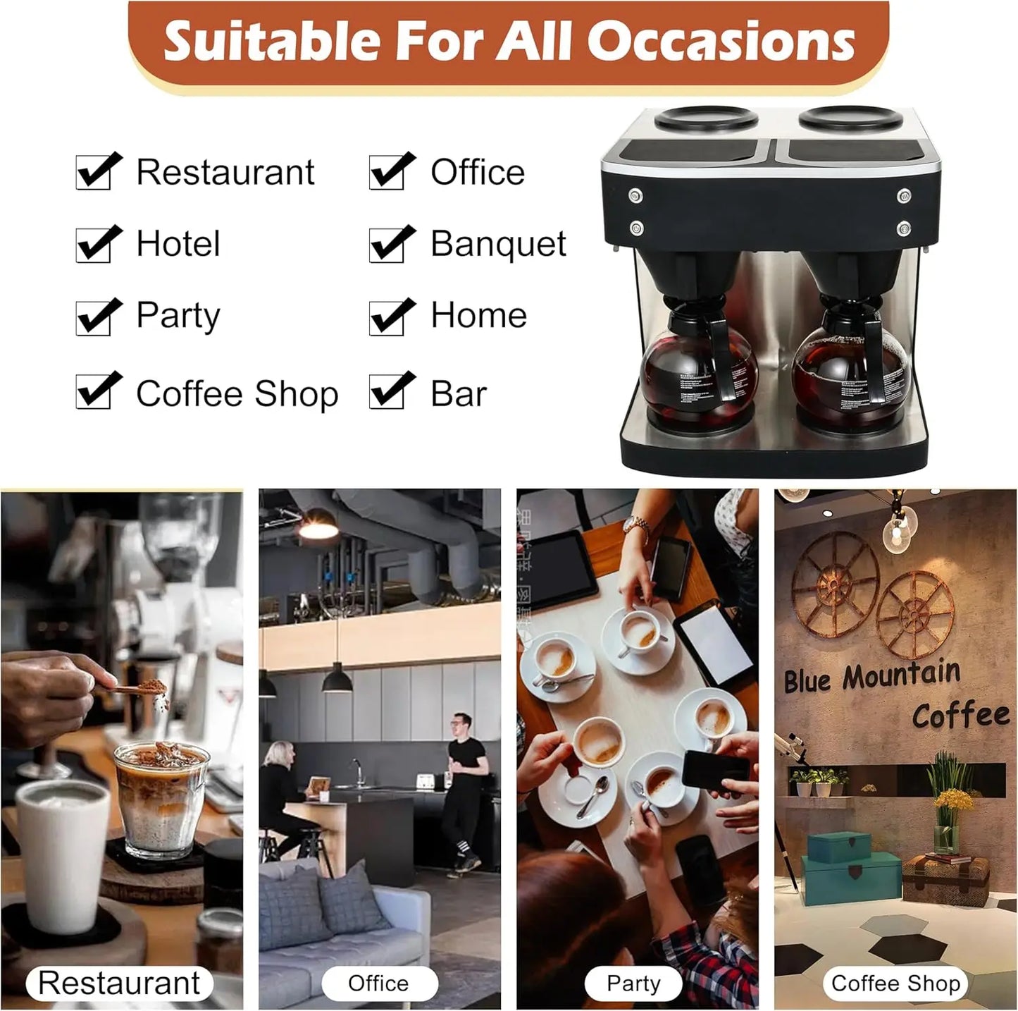 Commercial Coffee Machine, 24-Cup Coffee Maker, Automatic Pour Over Coffee Brewer with 4 Warmer Pads