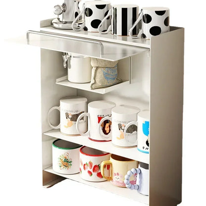 Retro Cream Wind Storage Cabinet Dust-proof Coffee Cup Holder Tabletop Office Tea Room Storage Shelf Kitchen Seasoning Rack