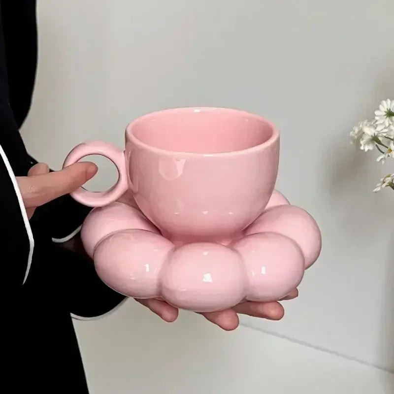 Ceramic Coffee Cup Set with Saucer Creative Cloud-Shaped Mug Milk Afternoon Tea Water Cups Kitchen Drinkware Tabletop Decoration