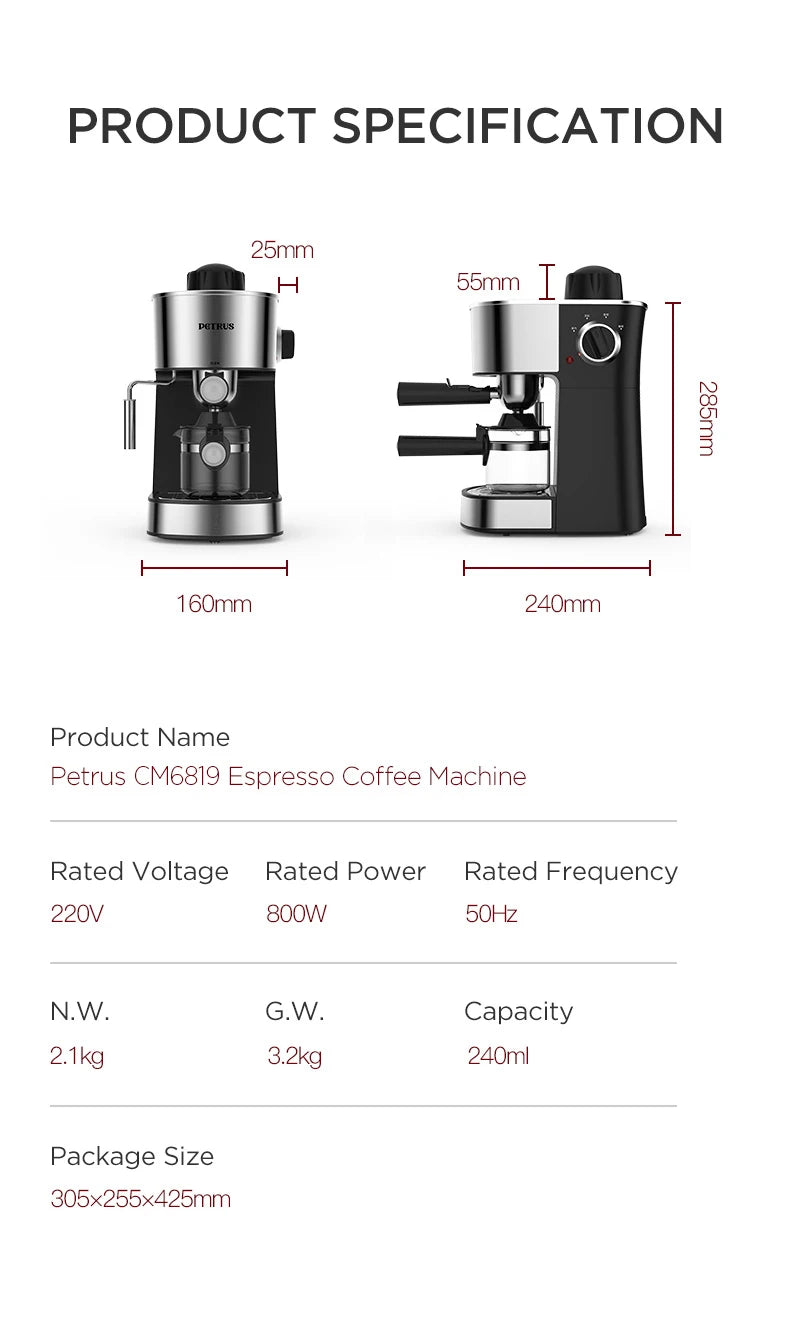 Petrus Coffee Machine Espresso Coffee Maker With Fancy Milk System Milk Bubble Maker(220V)