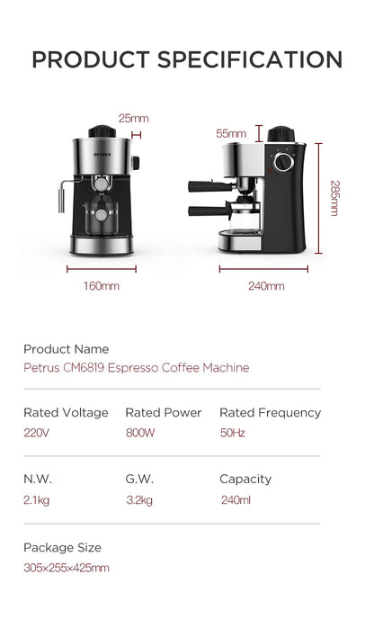 Petrus Coffee Machine Espresso Coffee Maker With Fancy Milk System Milk Bubble Maker(220V)