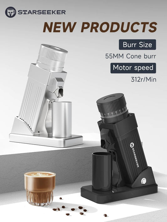 STARSEEKER E55 Electric Coffee Grinder 55MM Espresso Cone burr Stepless Fineness Adjustment Cold Brew Bean Grinder Black Sliver