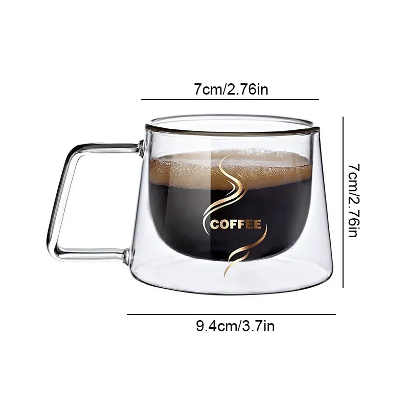 200ML Transparent Heat-resistant Espresso Cup Double Wall Glass Coffee Mug with Handle Cappuccino Latte Breakfast Tea Water Cups