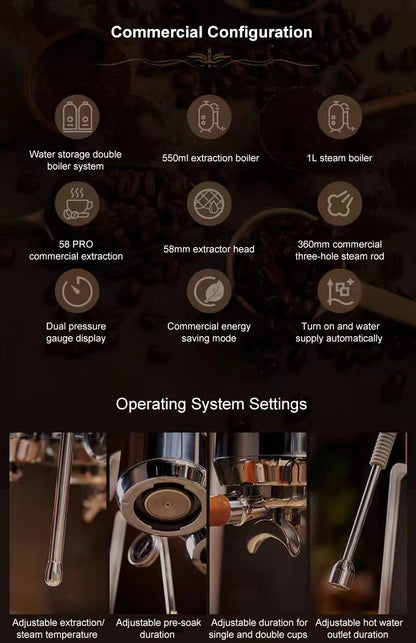 Professional 2200W 15 Bar 1 Group Stainless Steel Commercial Home Cafeteras Kahve Makinesi Coffee Maker Espresso Machine