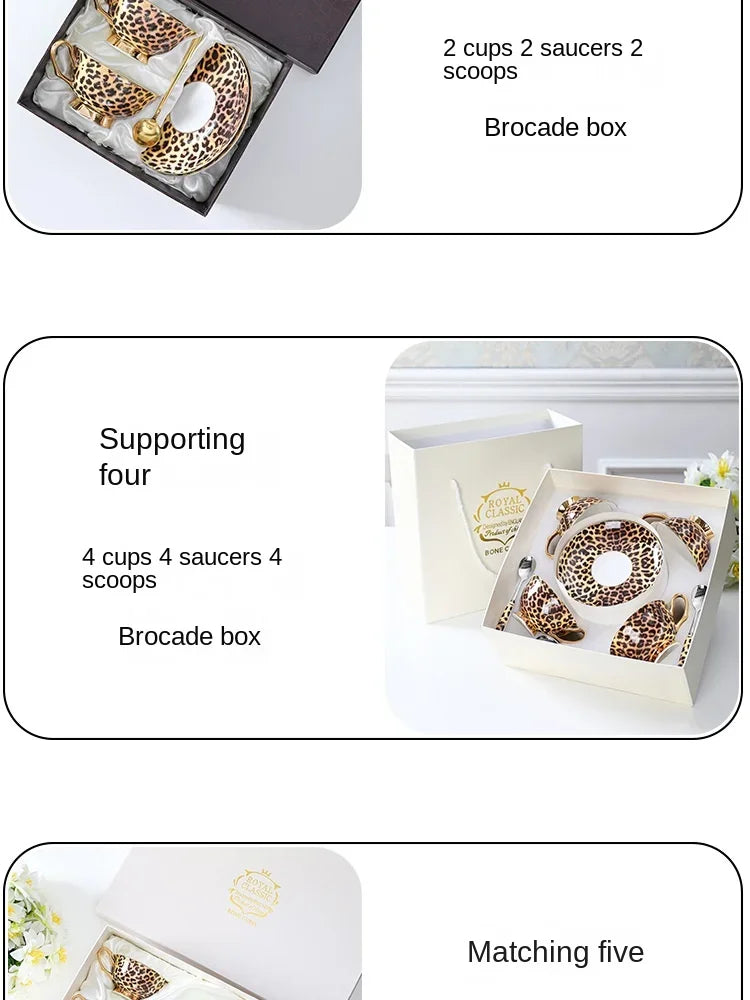 Retro leopard print control bone china premium coffee cup European afternoon tea cup set ceramic cup and saucer gift box