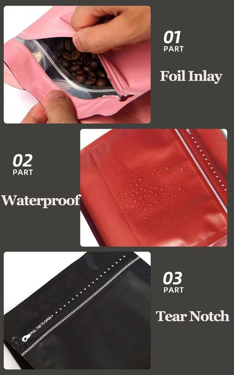 25Pcs Resealable Thicken Side Gusset Aluminum Foil Zip Lock Valve Zipper Bags Heat Sealing Coffee Beans Tea Packaging Pouches