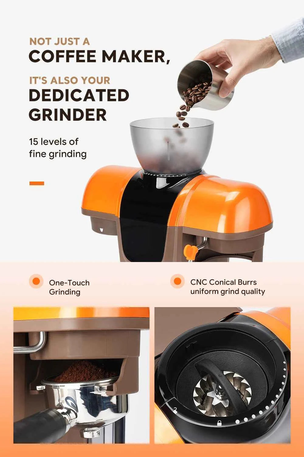 iCafilas Coffee Maker 19 Bar Semi Automatic Extraction Espresso Coffee Machine with Grinder Built In Steam milk coffee machine