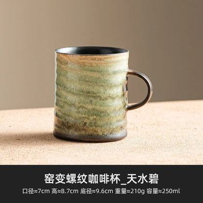 250ml Kiln Change Ceramic Coffee Cup Office Work Mug  Afternoon Tea Mug Walnut Wood Plate Tea Set Cappuccino Latte Cup Drinkware