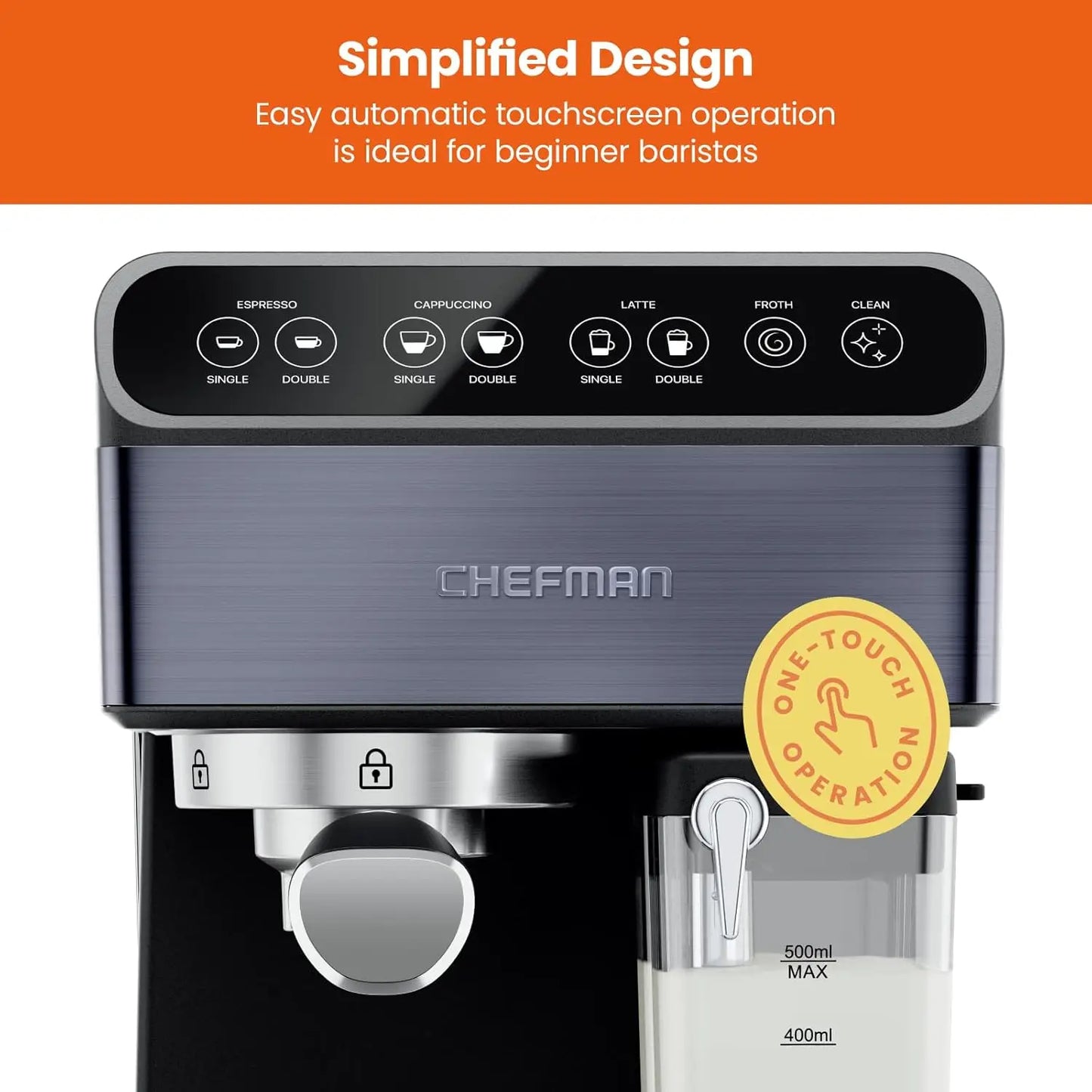 6-in-1 Espresso Machine with Steamer, Automatic One-Touch Coffee Maker, Single or Double Shot Cappuccino Machine, Latte Maker