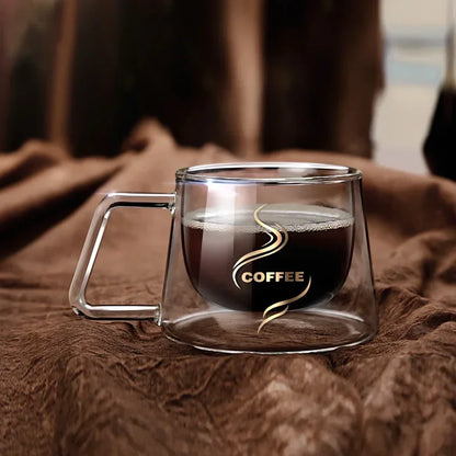 200ML Transparent Heat-resistant Espresso Cup Double Wall Glass Coffee Mug with Handle Cappuccino Latte Breakfast Tea Water Cups