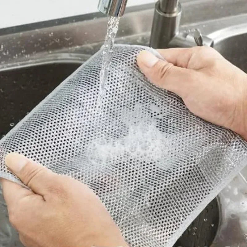 20/5Pcs Thickened Steel Wire Cleaning Cloth Non-Scratch Double-layer Iron Microfiber Mesh Dishrag Washing Pot Rags Kitchen Towel