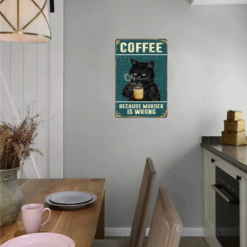 Retro Cat Coffee Metal Logo Retro Kitchen Wall Decoration Art Poster 30x20cm