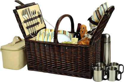 Buckingham Picnic Willow Picnic Basket with Service for 4 and Coffee Service - Designed, Assembled & Quality Approved