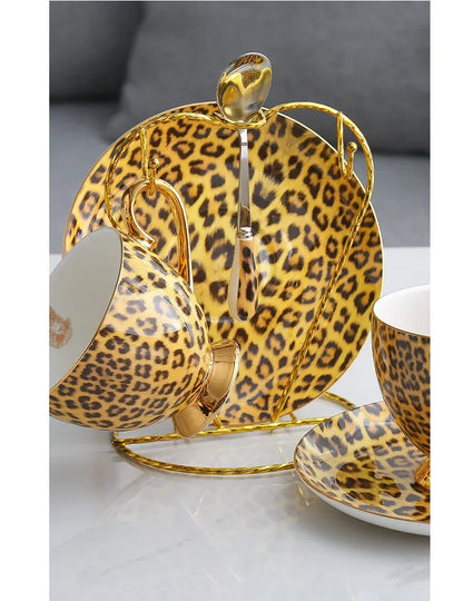 Bone China British Mug Tea Cup Leopard Print Porcelain Coffee Ceramic Cup Tableware