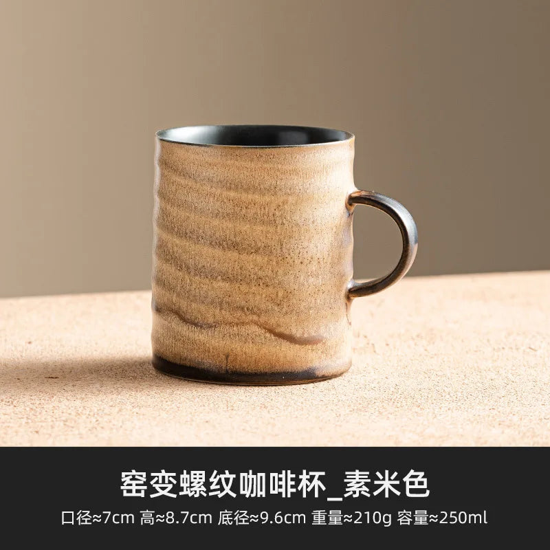 250ml Kiln Change Ceramic Coffee Cup Office Work Mug  Afternoon Tea Mug Walnut Wood Plate Tea Set Cappuccino Latte Cup Drinkware