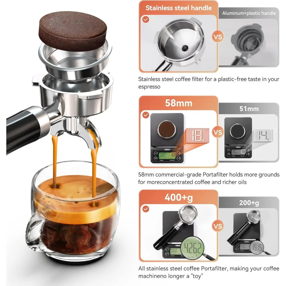 Programmable Espresso Machine with Cup Warm , Adjustable Temperature and Cup Volume, Steam Wand Milk Frother, Coffee Machines