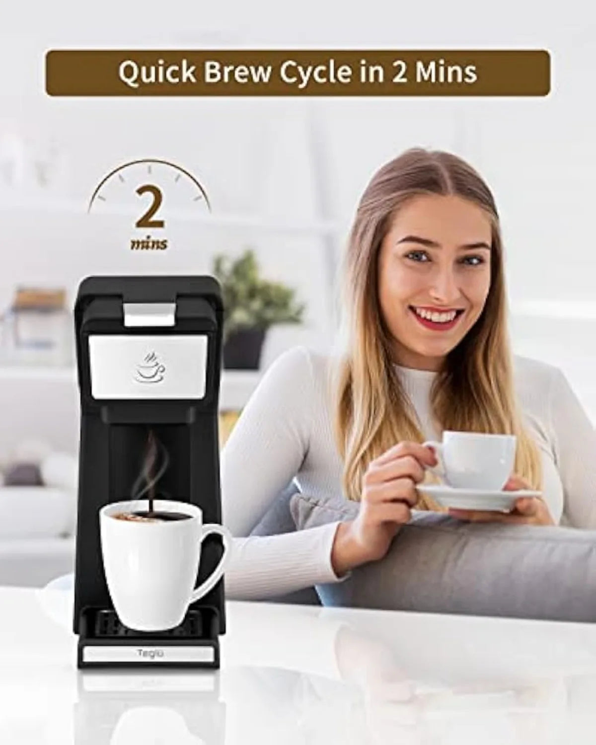 Single Serve Coffee Maker 2 in 1 , Mini K Cup Coffee Machine 14 Oz, One Cup Coffee Brewer w/ One-Bouton Fast Brewing | USA | NEW