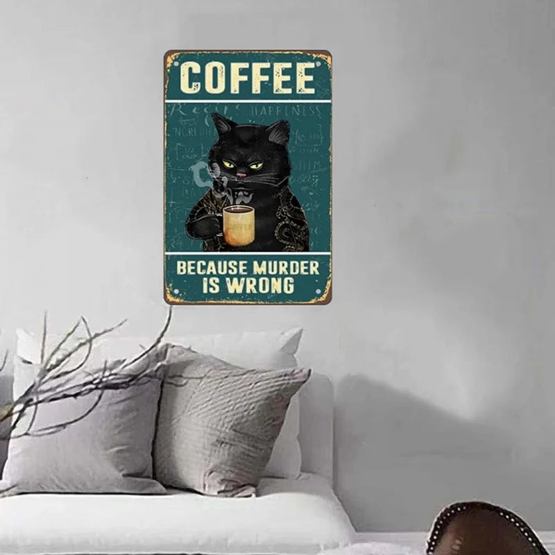 Retro Cat Coffee Metal Logo Retro Kitchen Wall Decoration Art Poster 30x20cm