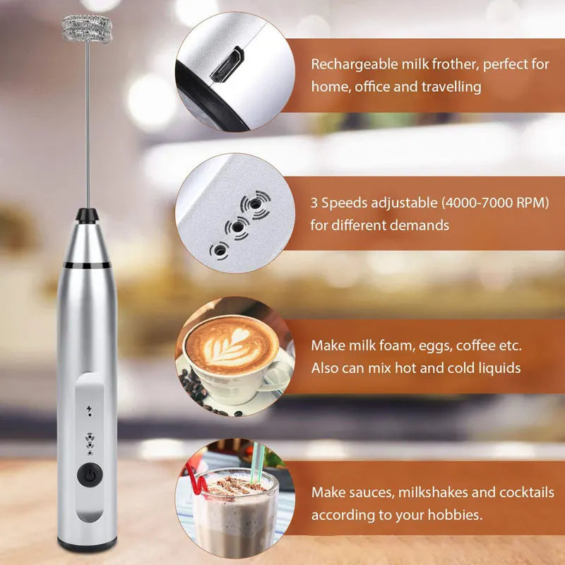 Wireless Milk Frothers Electric Handheld Blende Portable USB Rechargeable Electrical Mini Maker Whisk Mixer Coffee Frothing Wand