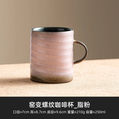 250ml Kiln Change Ceramic Coffee Cup Office Work Mug  Afternoon Tea Mug Walnut Wood Plate Tea Set Cappuccino Latte Cup Drinkware