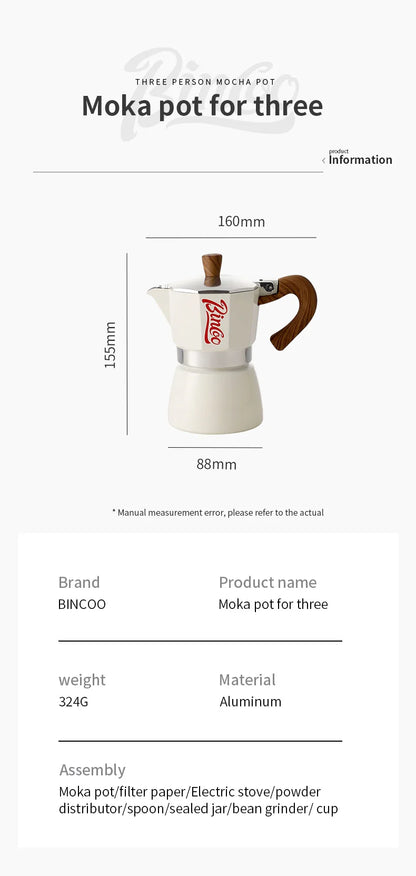 Bincoo Single Valve Coffee Moka Pot Espresso Machine Brewed Coffee Italian Home Outdoor Kitchen Utensils Barista Accessories
