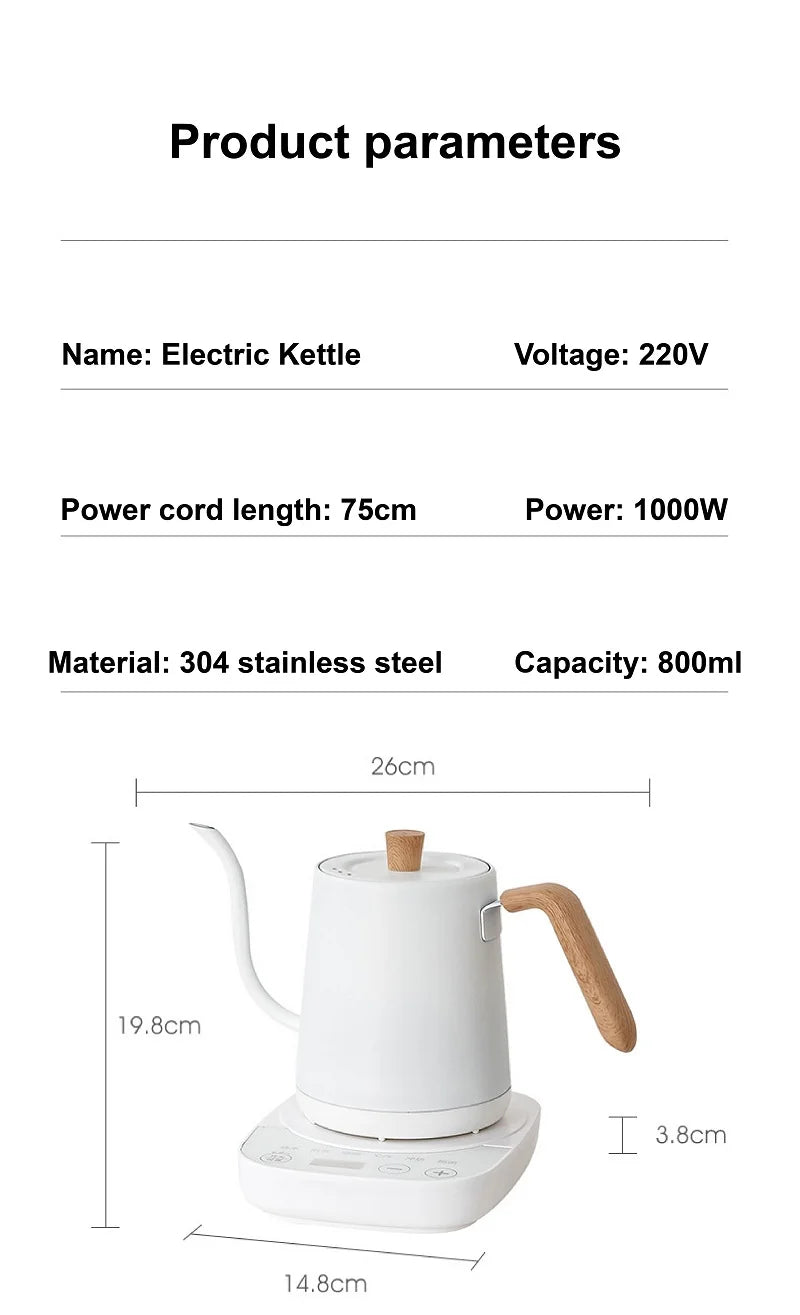 110V Electric Kettle Smart Hand Brewed Gooseneck Coffee Pot 800ml Home Temperature Controlled Kettle Suitable For Coffee/Tea