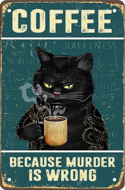 Retro Cat Coffee Metal Logo Retro Kitchen Wall Decoration Art Poster 30x20cm