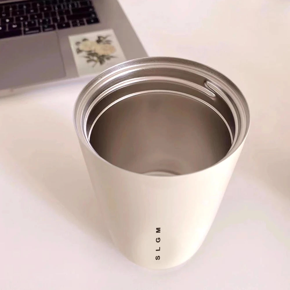 1PCTumbler Thermos Cup Milky White Coffee Mug Car Insulated Water Bottle Travel Stainless Steel Vacuum Flasks Drinking Kettle