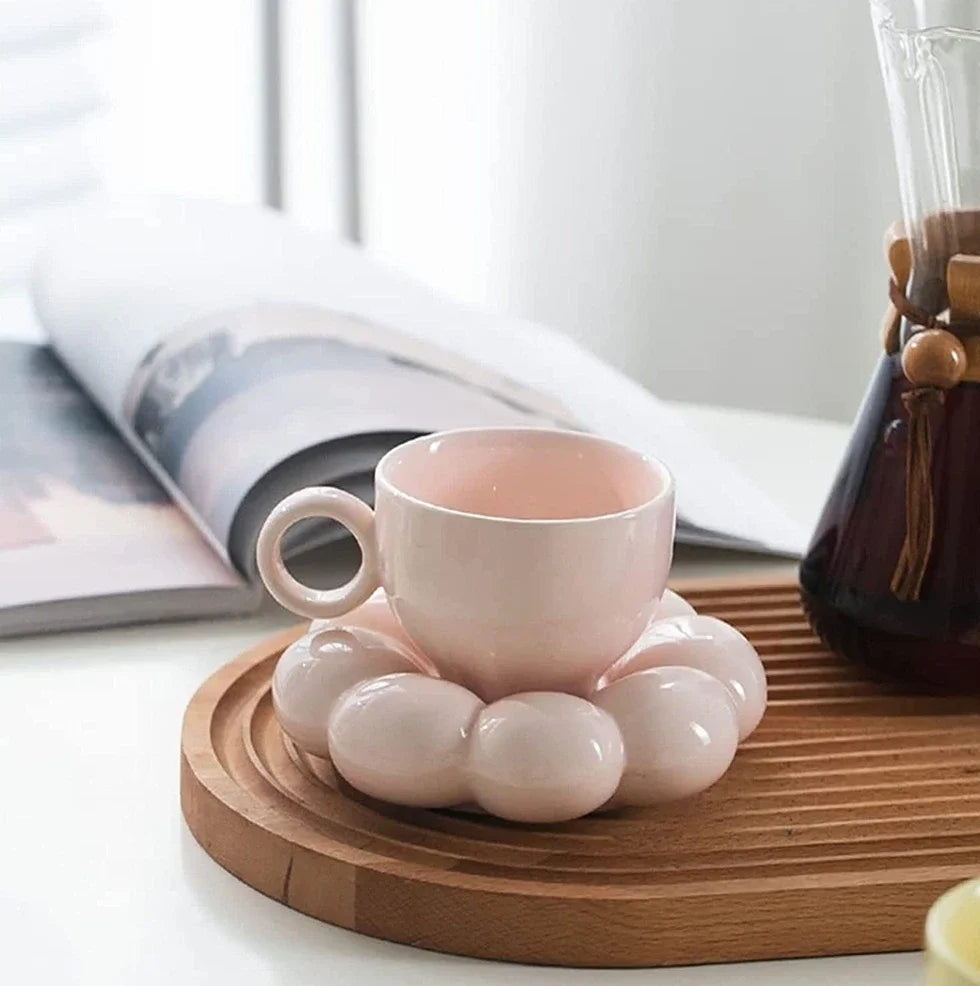 Ceramic Coffee Cup Set with Saucer Creative Cloud-Shaped Mug Milk Afternoon Tea Water Cups Kitchen Drinkware Tabletop Decoration