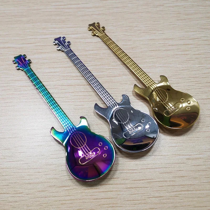 1pcs Stainless Steel Guitar Shaped Love Coffee Spoon Teaspoon Children Spoon New Beautiful 7 Colors Coffee Tea Use Kitchen Spoon