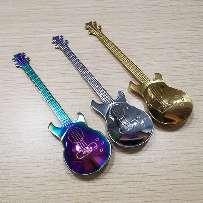 1pcs Stainless Steel Guitar Shaped Love Coffee Spoon Teaspoon Children Spoon New Beautiful 7 Colors Coffee Tea Use Kitchen Spoon