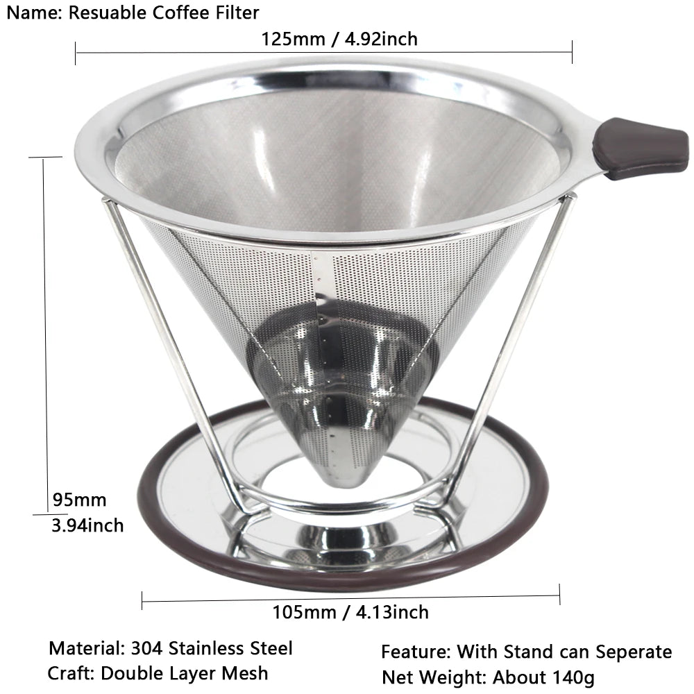 Reusable Coffee Filter Stainless Steel Double Layer Mesh Basket Brewing Coffee Holder Cone Funnel Dripper Coffee Making Tools