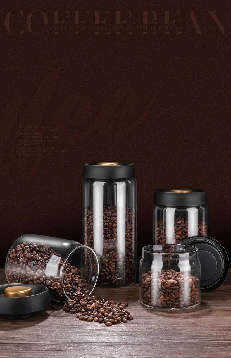 PARACITY Vacuum Sealed Tank Coffee Bean Glass Sealed Jar Household Moisture-proof Air Extraction Airtight Container Coffee Set