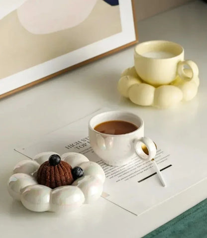 Ceramic Coffee Cup Set with Saucer Creative Cloud-Shaped Mug Milk Afternoon Tea Water Cups Kitchen Drinkware Tabletop Decoration