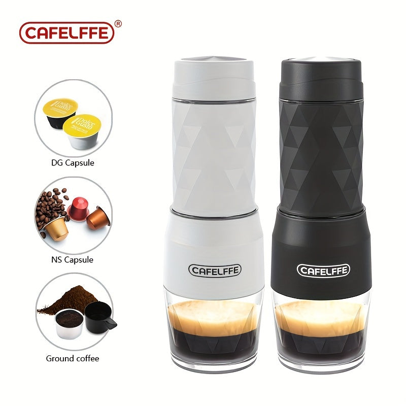 Cafelffe 3 In 1 Portable Coffee Maker Manual Capsule Espresso Machine For Nespresso Capsules, Dolce Gusto Capsules And Ground Coffee, Compact And Convenient For Home Or Travelling Use