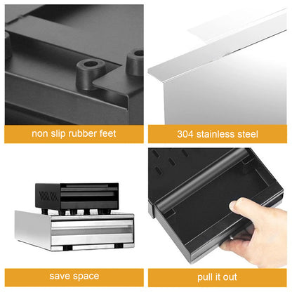 Stainless Steel Coffee Knock Box with Detachable Drawer – Durable, Rust-Proof Espresso Grounds Container for Home, Cafe, and Office Use – Black Base with Non-Slip Feet, Easy Heat Dissipation, and Removable Rubber Lever, C