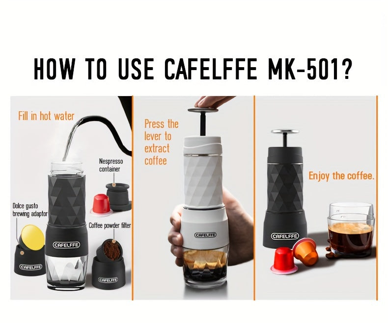 Cafelffe 3 In 1 Portable Coffee Maker Manual Capsule Espresso Machine For Nespresso Capsules, Dolce Gusto Capsules And Ground Coffee, Compact And Convenient For Home Or Travelling Use