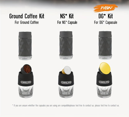 Cafelffe 3 In 1 Portable Coffee Maker Manual Capsule Espresso Machine For Nespresso Capsules, Dolce Gusto Capsules And Ground Coffee, Compact And Convenient For Home Or Travelling Use